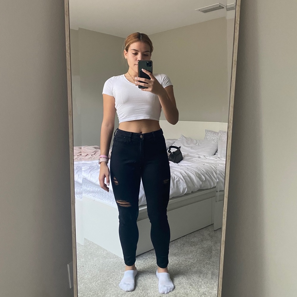 Hollister high rise black jean leggings with rips